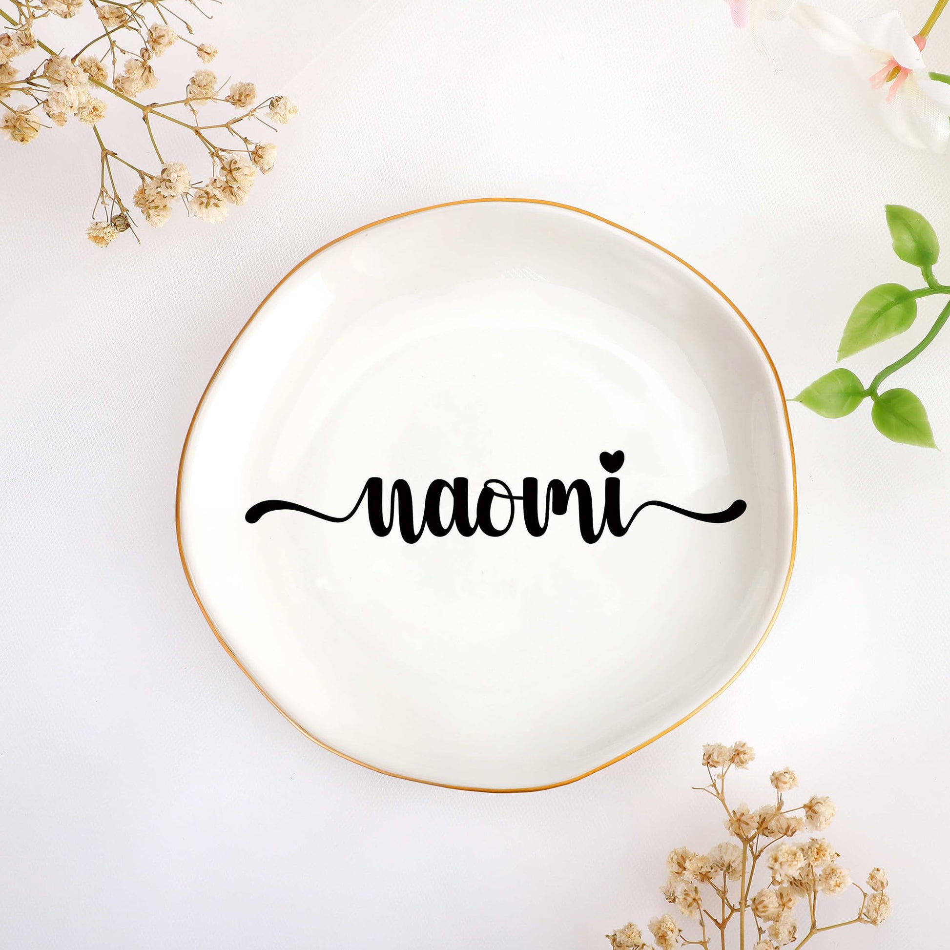 JoycuFF Initial A Ceramic Jewelry Tray, Bridesmaid Bride Gifts, Engagement Birthday Best Friend Mom Grandma Sister Gifts for Women, Trinket Dish for Rings Earrings Necklaces Bracelets Keys