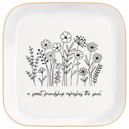 Christian Bible Verse Jewelry Dish Trinket Tray Gifts- Inspirational Ceramic Ring Jewelry Tray Gifts for Women-A Sweet Friendship Refreshes the Soul-Proverbs 27:9 (White)