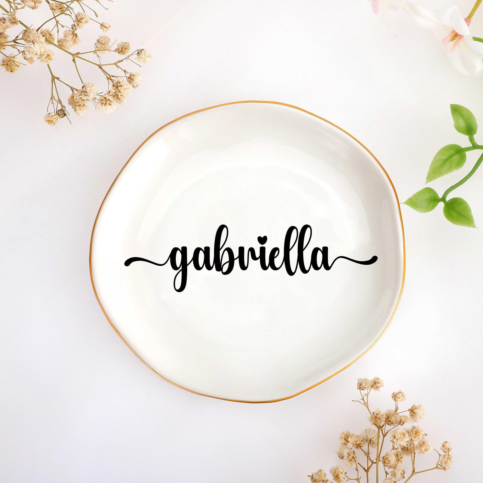 JoycuFF Initial A Ceramic Jewelry Tray, Bridesmaid Bride Gifts, Engagement Birthday Best Friend Mom Grandma Sister Gifts for Women, Trinket Dish for Rings Earrings Necklaces Bracelets Keys