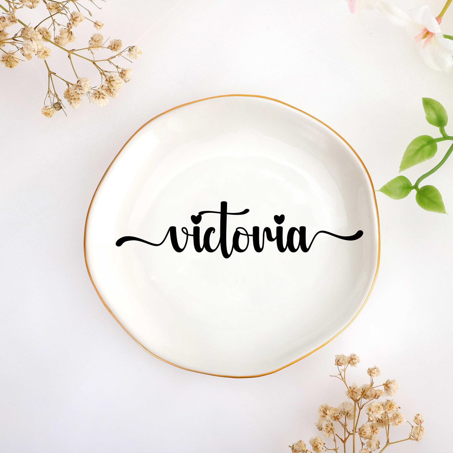 JoycuFF Initial A Ceramic Jewelry Tray, Bridesmaid Bride Gifts, Engagement Birthday Best Friend Mom Grandma Sister Gifts for Women, Trinket Dish for Rings Earrings Necklaces Bracelets Keys