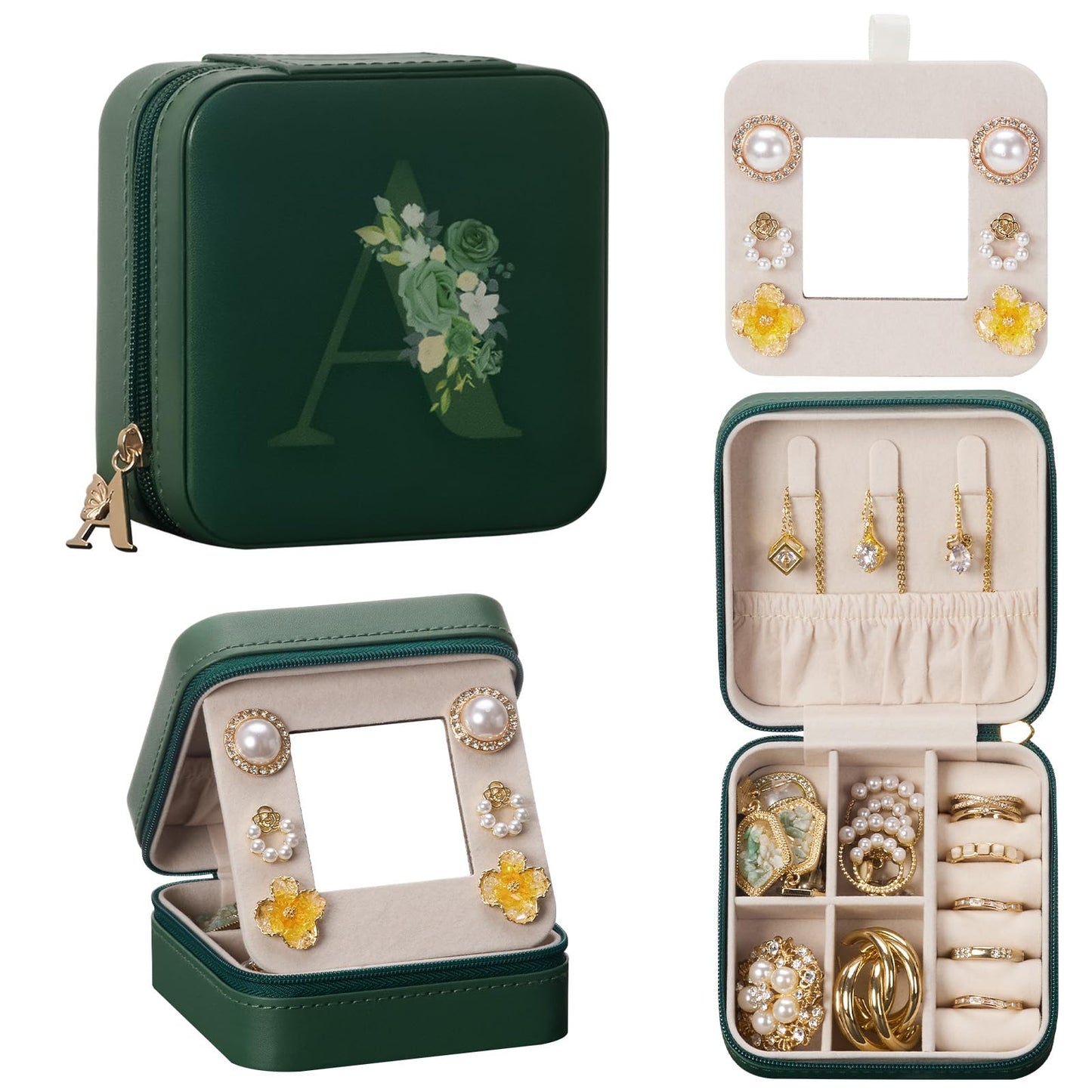 Enthralite Travel Jewelry Box for Girls: Traveling Ring Case Gift for Women - Mini Organizer for Necklaces Earrings White A