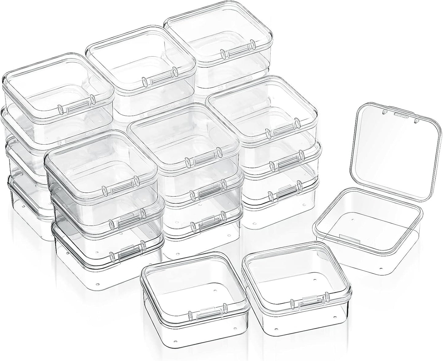 24 Packs Small Clear Plastic Beads Storage Containers Box with Hinged Lid for Storage of Small Items, Crafts, Jewelry, Hardware(1.37 x 1.37 x 0.7 Inches)