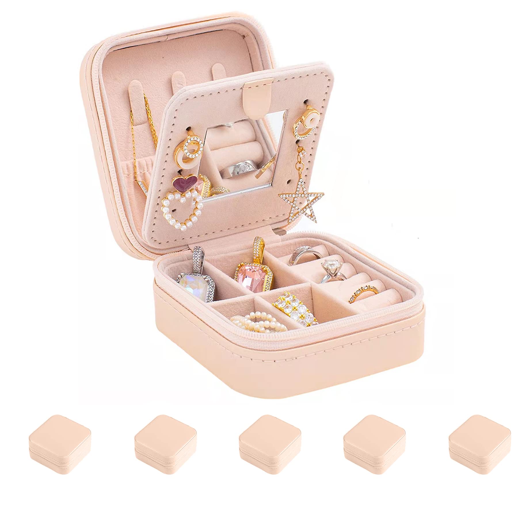 KElofoN Travel jewelry case Travel jewelry box Travel Jewelry Organizer Small box Gift for Girls Women with Mirror(Pink)