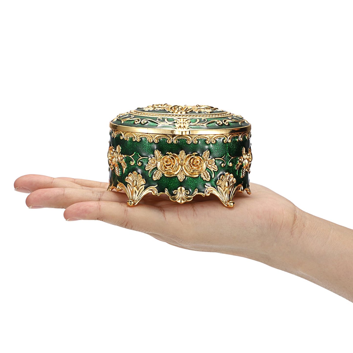 Hipiwe Vintage Metal Jewelry Box - Oval Trinket Organizer Ring Box Case with Rose Pattern Jewelry Storage Box for Ring Earrings Necklace, Gift for Women