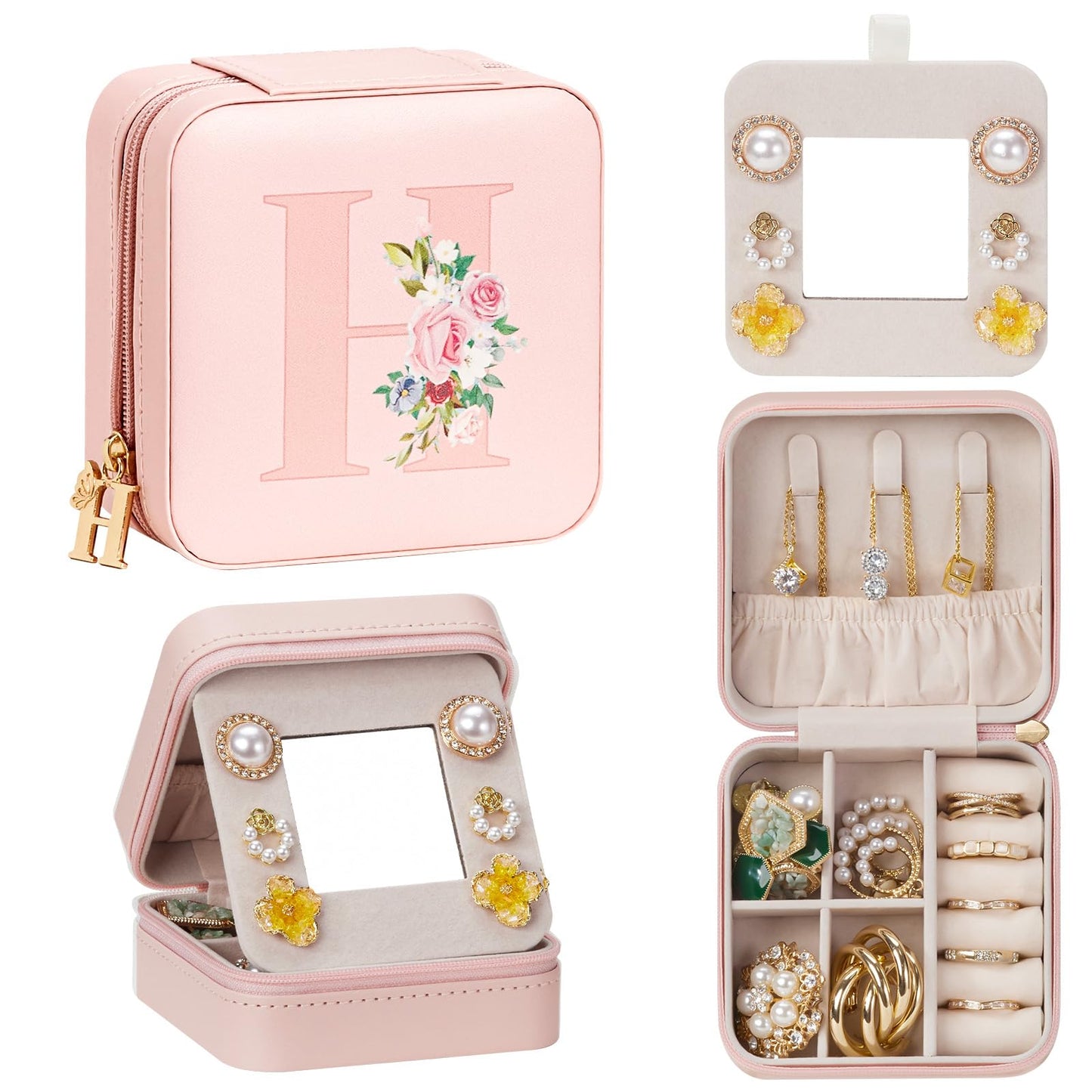 Enthralite Travel Jewelry Box for Girls: Traveling Ring Case Gift for Women - Mini Organizer for Necklaces Earrings White A