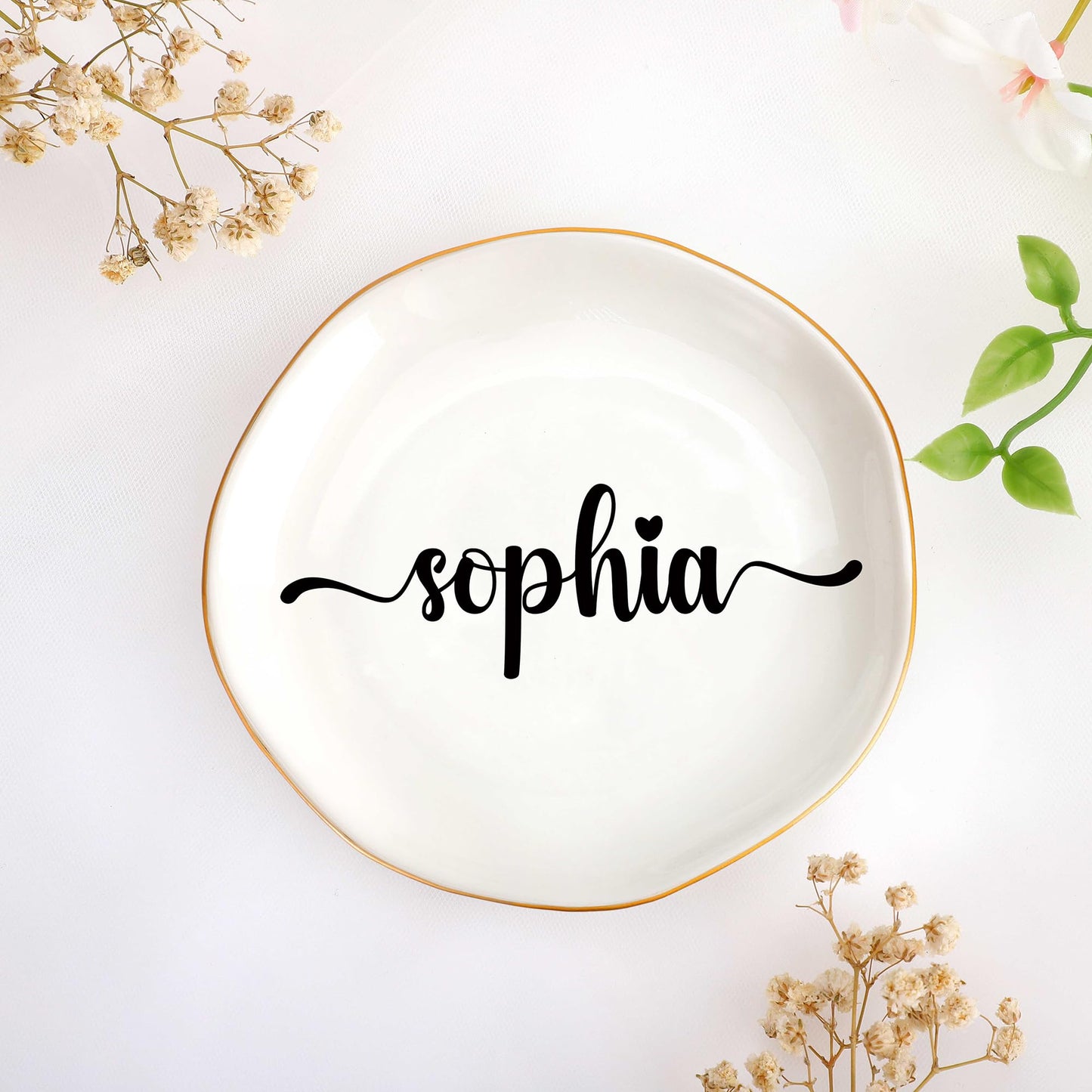 JoycuFF Initial A Ceramic Jewelry Tray, Bridesmaid Bride Gifts, Engagement Birthday Best Friend Mom Grandma Sister Gifts for Women, Trinket Dish for Rings Earrings Necklaces Bracelets Keys