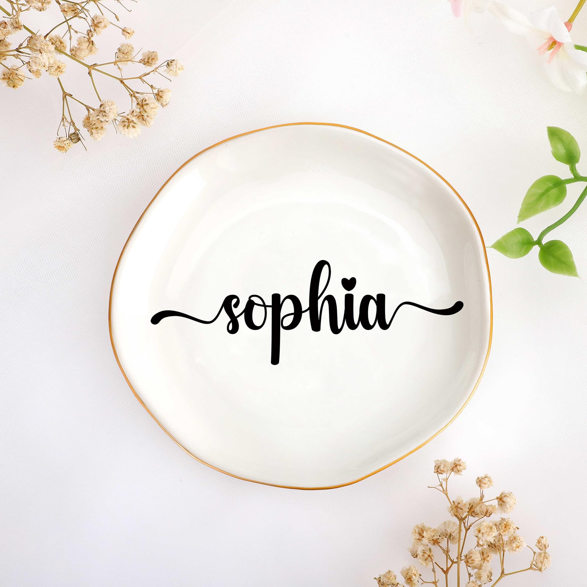 JoycuFF Initial A Ceramic Jewelry Tray, Bridesmaid Bride Gifts, Engagement Birthday Best Friend Mom Grandma Sister Gifts for Women, Trinket Dish for Rings Earrings Necklaces Bracelets Keys