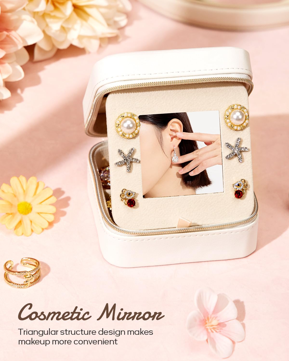 Enthralite Travel Jewelry Box for Girls: Traveling Ring Case Gift for Women - Mini Organizer for Necklaces Earrings White A