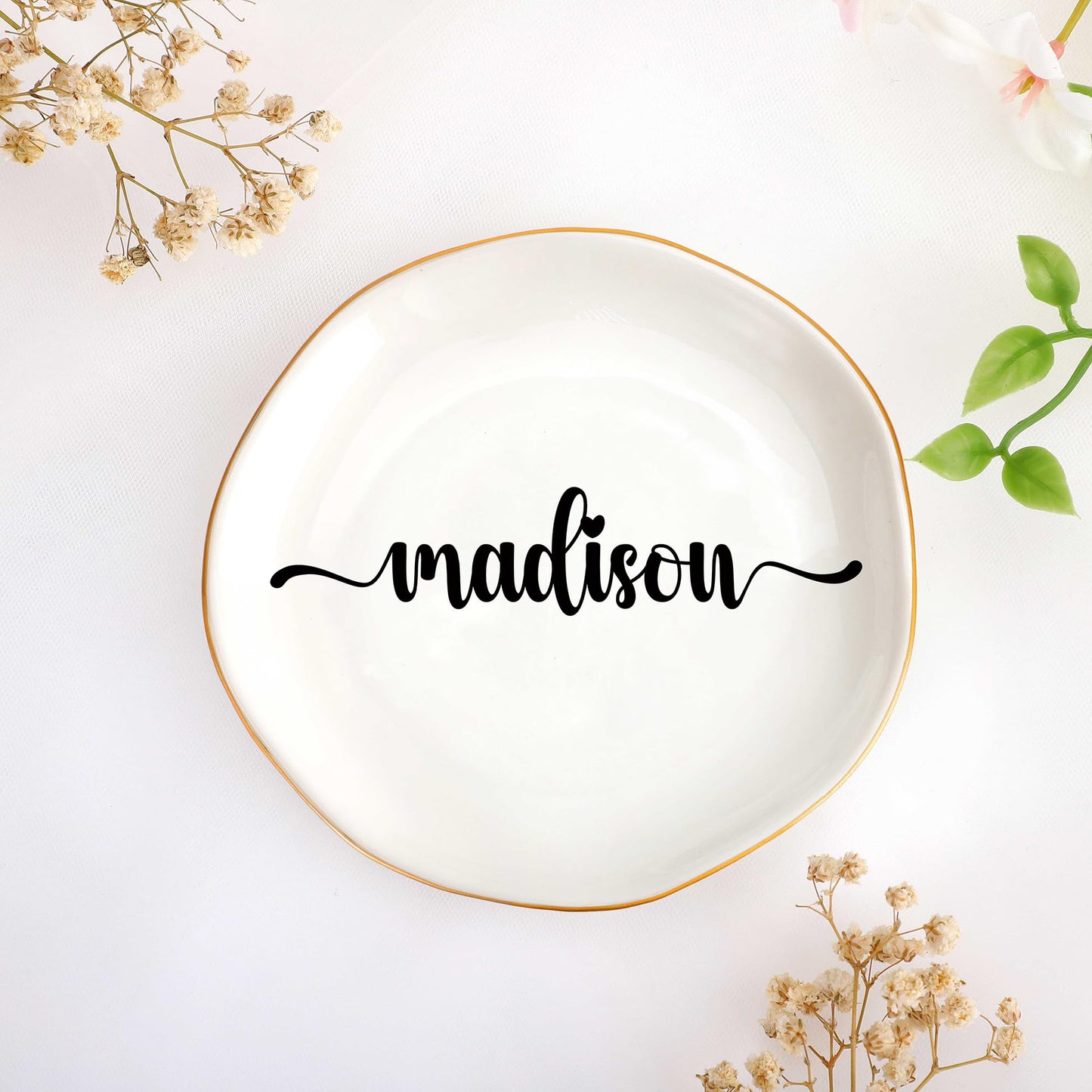 JoycuFF Initial A Ceramic Jewelry Tray, Bridesmaid Bride Gifts, Engagement Birthday Best Friend Mom Grandma Sister Gifts for Women, Trinket Dish for Rings Earrings Necklaces Bracelets Keys