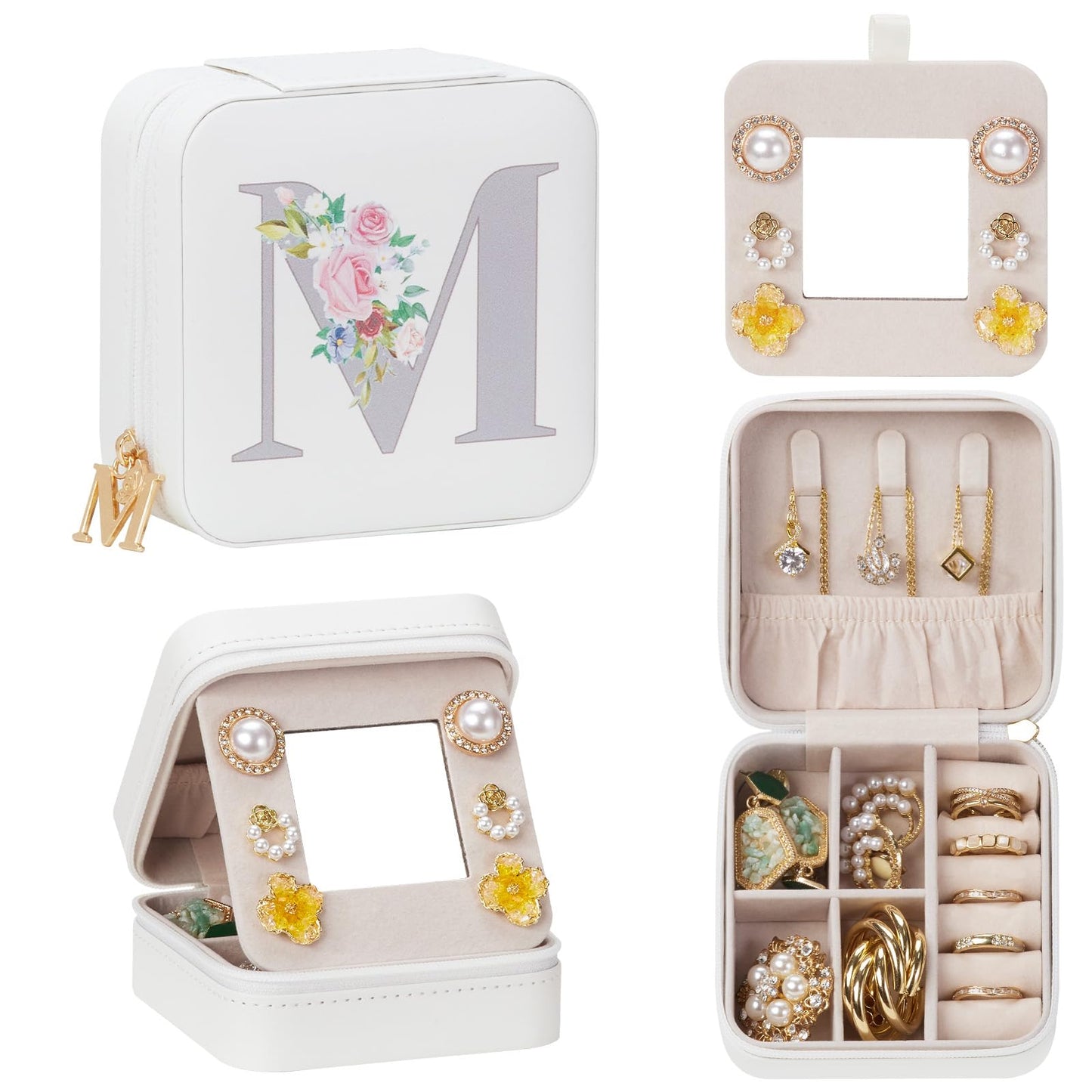 Enthralite Travel Jewelry Box for Girls: Traveling Ring Case Gift for Women - Mini Organizer for Necklaces Earrings White A