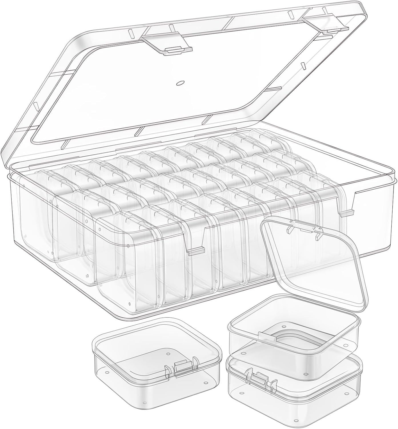 Mathtoxyz Bead Organizer Box, 30Pcs Small Beads Organizers and Storage Plastic Cases Mini Clear Dimond Storage Containers Boxes with Hinged Lid and Rectangle for Bracelet Making DIY Jewelry Craft Nail