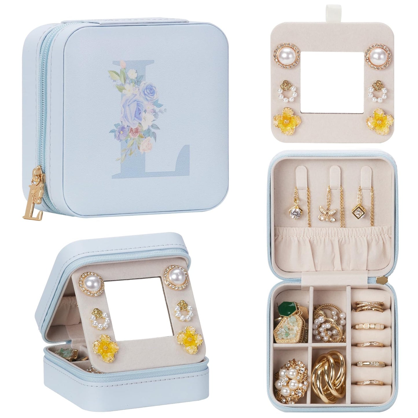 Enthralite Travel Jewelry Box for Girls: Traveling Ring Case Gift for Women - Mini Organizer for Necklaces Earrings White A
