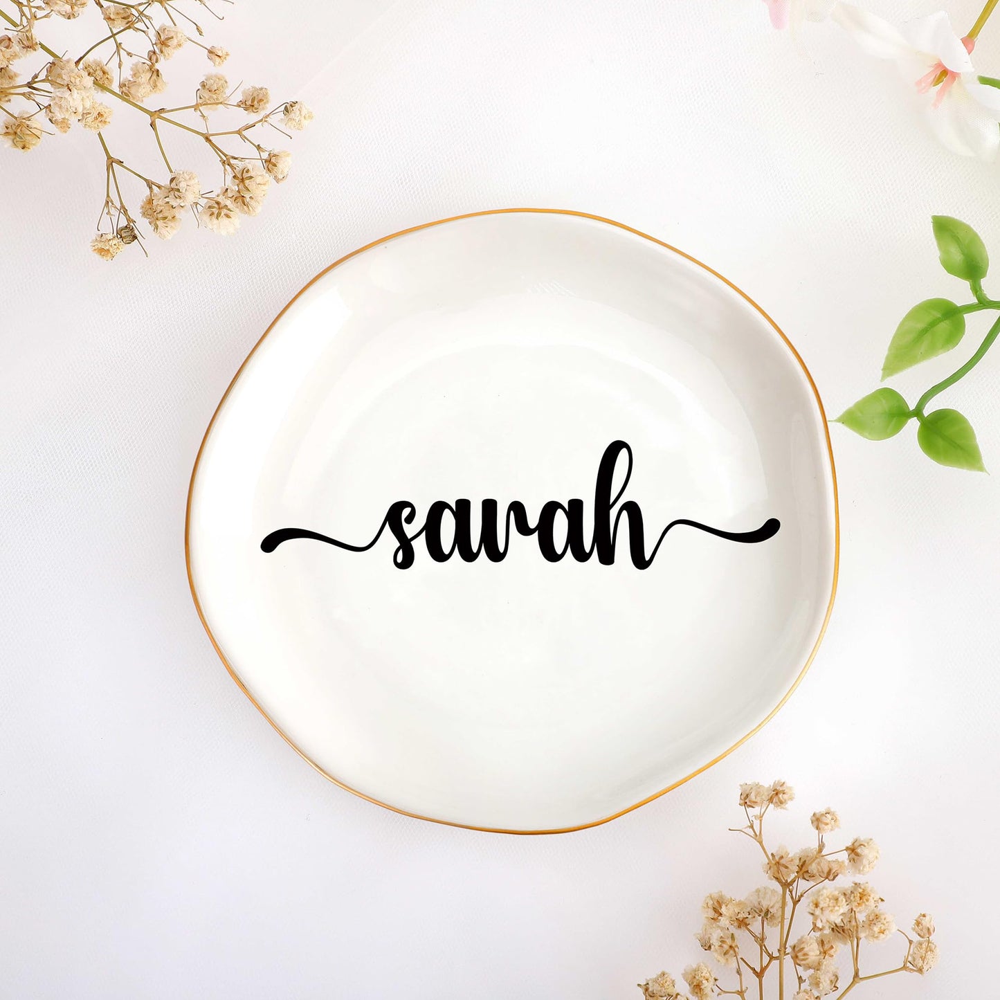 JoycuFF Initial A Ceramic Jewelry Tray, Bridesmaid Bride Gifts, Engagement Birthday Best Friend Mom Grandma Sister Gifts for Women, Trinket Dish for Rings Earrings Necklaces Bracelets Keys