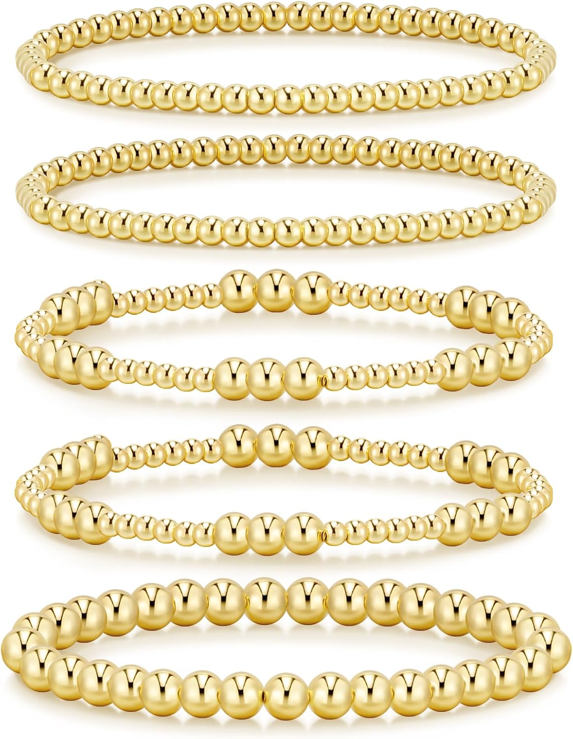 adoyi Gold Bracelets for Women Waterproof, 14K Gold Plated Beaded Strand Bead Ball Bracelets stack Adjustable Jewelry Set for Gifts