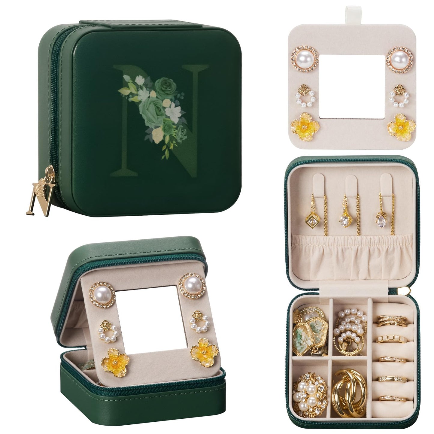 Enthralite Travel Jewelry Box for Girls: Traveling Ring Case Gift for Women - Mini Organizer for Necklaces Earrings White A