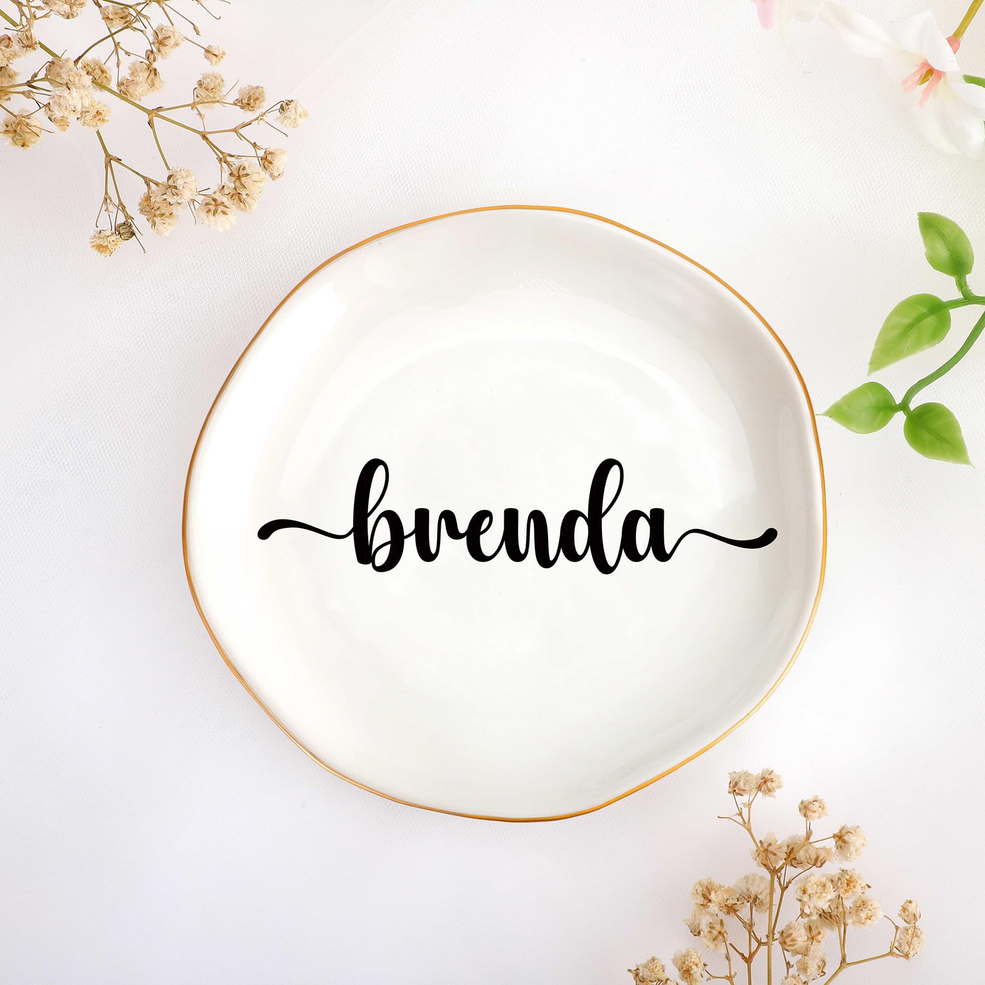JoycuFF Initial A Ceramic Jewelry Tray, Bridesmaid Bride Gifts, Engagement Birthday Best Friend Mom Grandma Sister Gifts for Women, Trinket Dish for Rings Earrings Necklaces Bracelets Keys