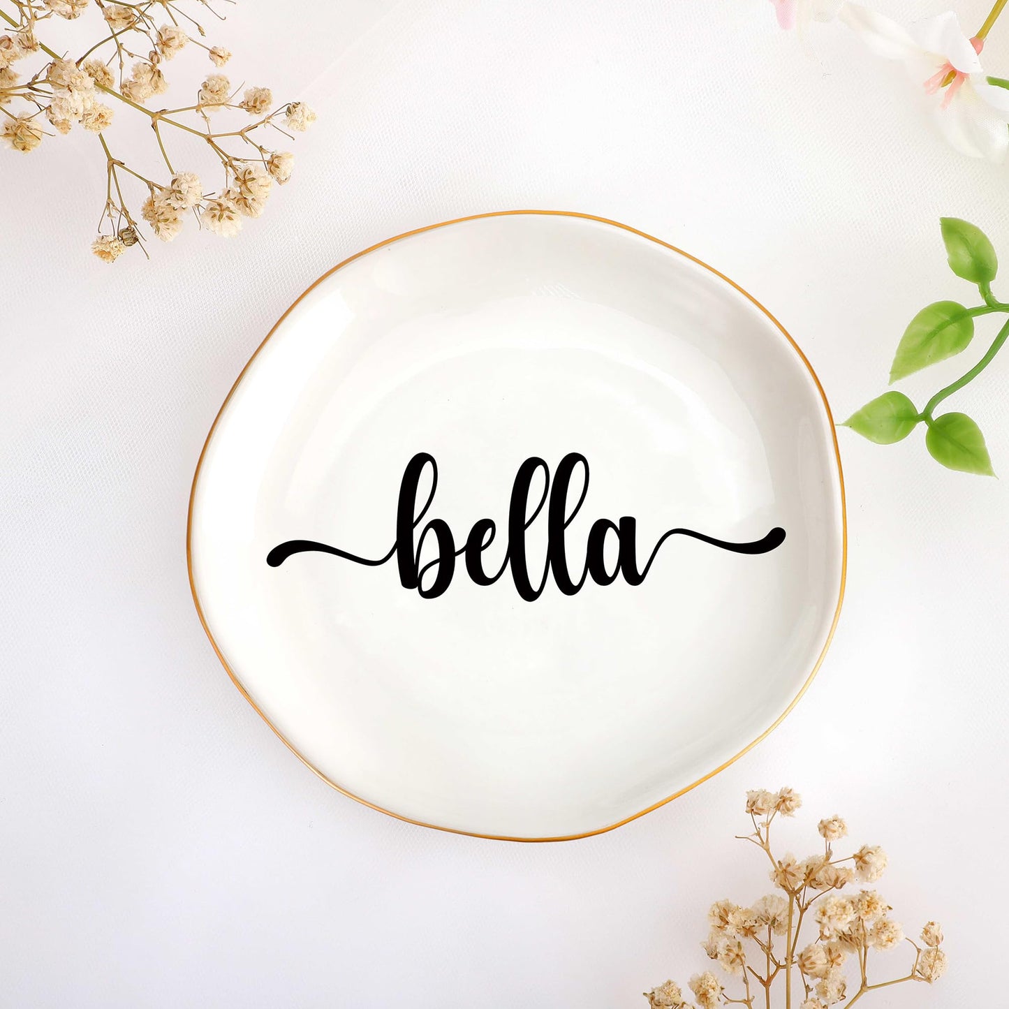 JoycuFF Initial A Ceramic Jewelry Tray, Bridesmaid Bride Gifts, Engagement Birthday Best Friend Mom Grandma Sister Gifts for Women, Trinket Dish for Rings Earrings Necklaces Bracelets Keys