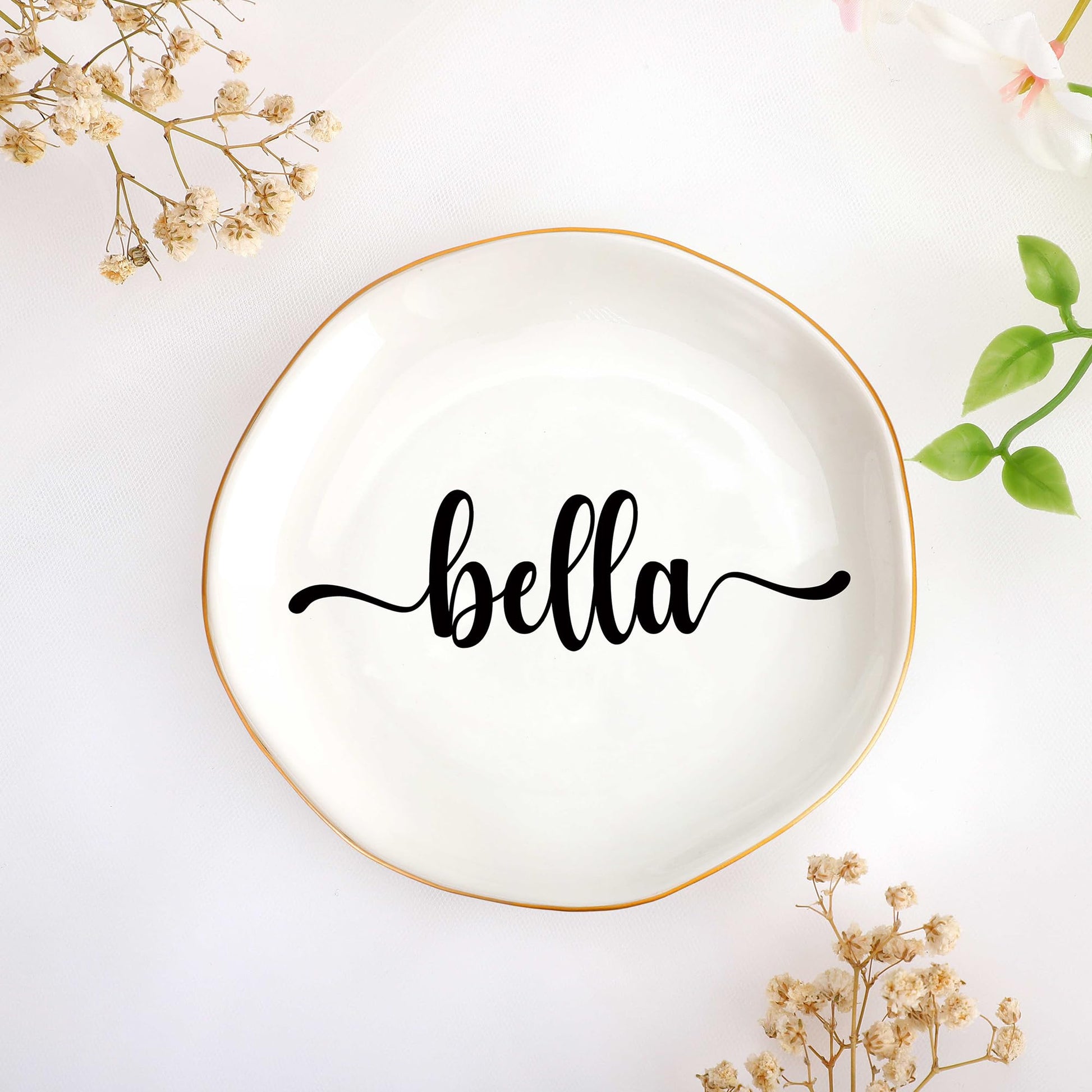 JoycuFF Initial A Ceramic Jewelry Tray, Bridesmaid Bride Gifts, Engagement Birthday Best Friend Mom Grandma Sister Gifts for Women, Trinket Dish for Rings Earrings Necklaces Bracelets Keys