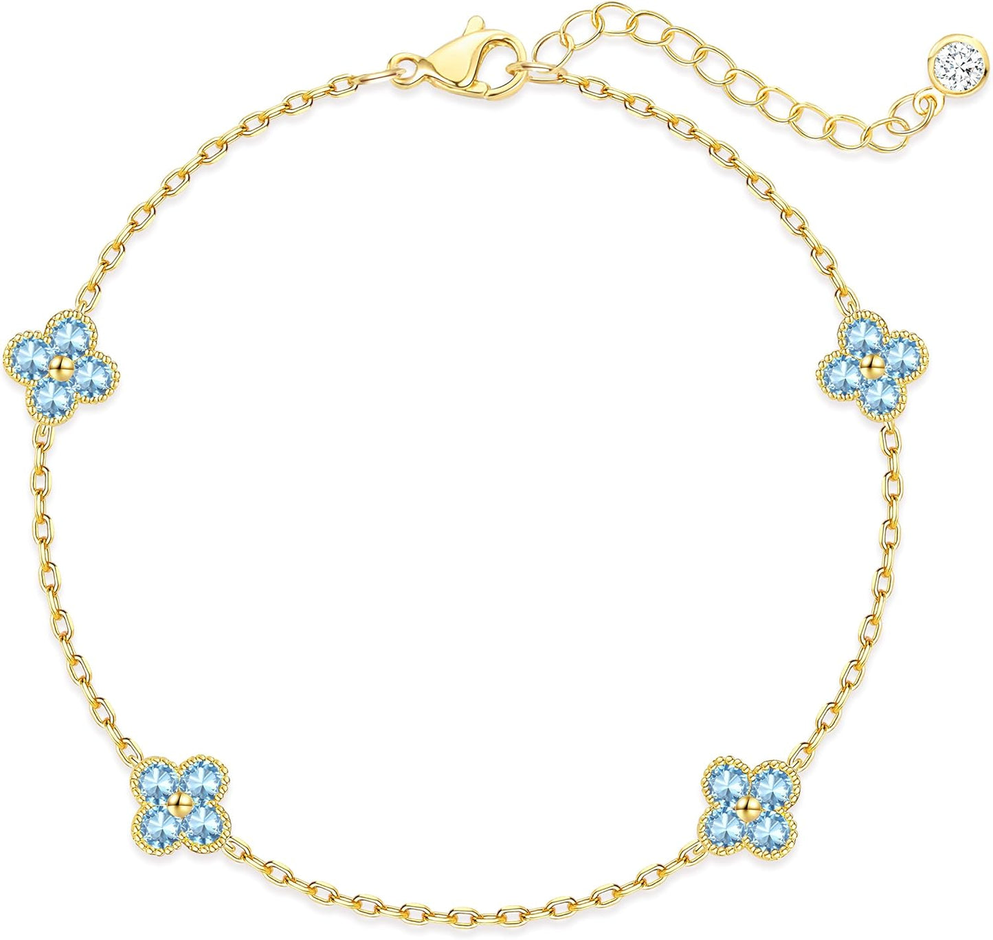 Birthstone Gold Clover Bracelet Dainty 14K Gold Plated Cute Friendship Stackable Bracelets for Women No Tarnish Trendy Charm Best Friend Bracelet Stack for Birthday Jewelry