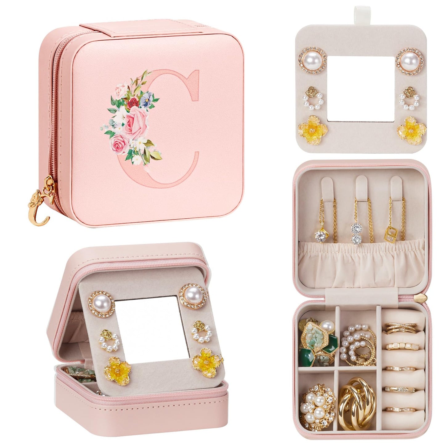Enthralite Travel Jewelry Box for Girls: Traveling Ring Case Gift for Women - Mini Organizer for Necklaces Earrings White A