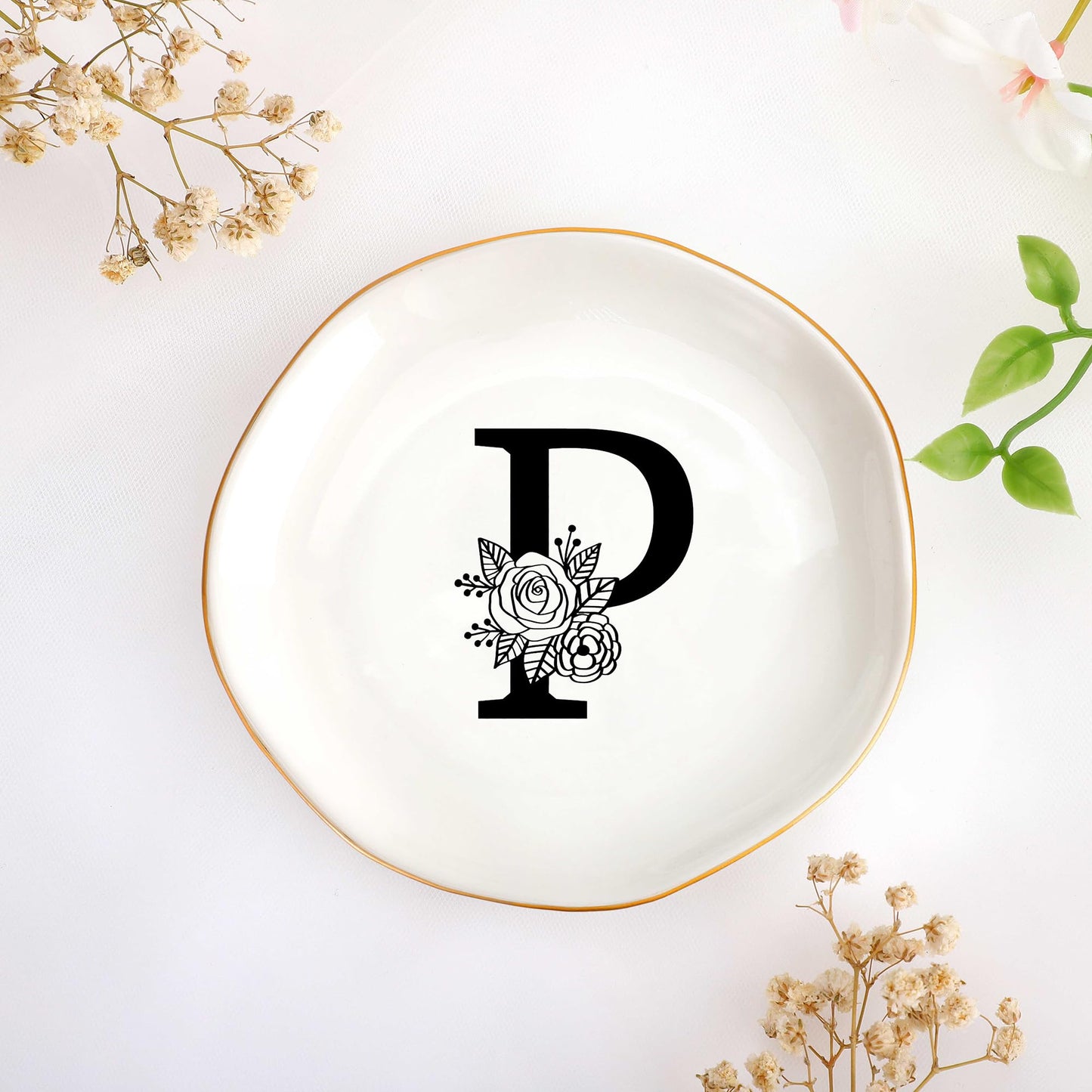 JoycuFF Initial A Ceramic Jewelry Tray, Bridesmaid Bride Gifts, Engagement Birthday Best Friend Mom Grandma Sister Gifts for Women, Trinket Dish for Rings Earrings Necklaces Bracelets Keys