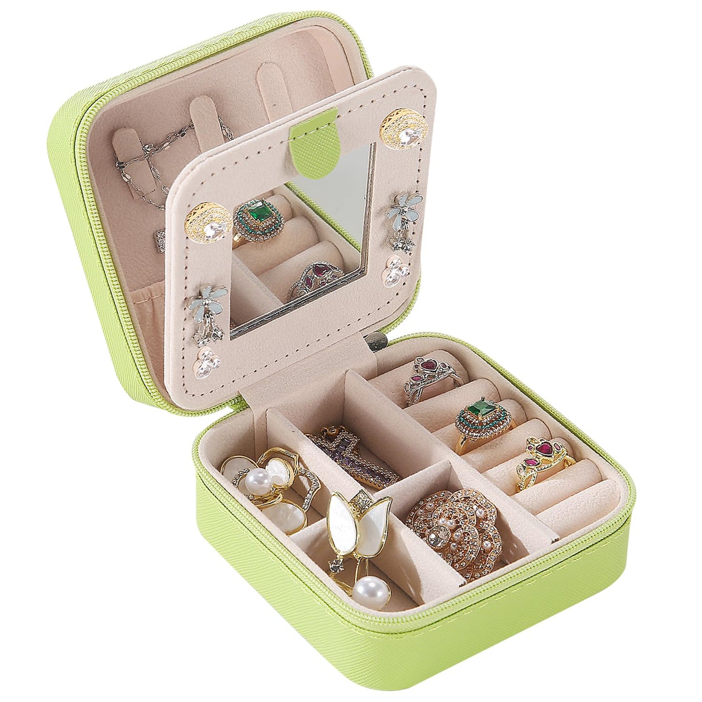 KElofoN Travel jewelry case Travel jewelry box Travel Jewelry Organizer Small box Gift for Girls Women with Mirror(Pink)