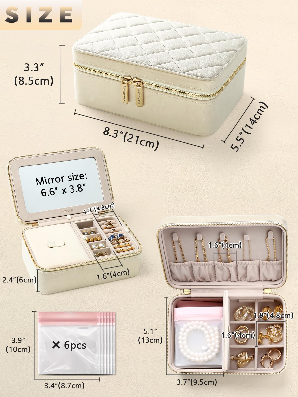 Velvet Travel Jewelry Box with Large Mirror, Double-Layer Jewelry Organizer Case for Women and Girls, Portable Storage Case with 6 Anti-Tarnish Bags Gift Ready for Her (Avocado Green)