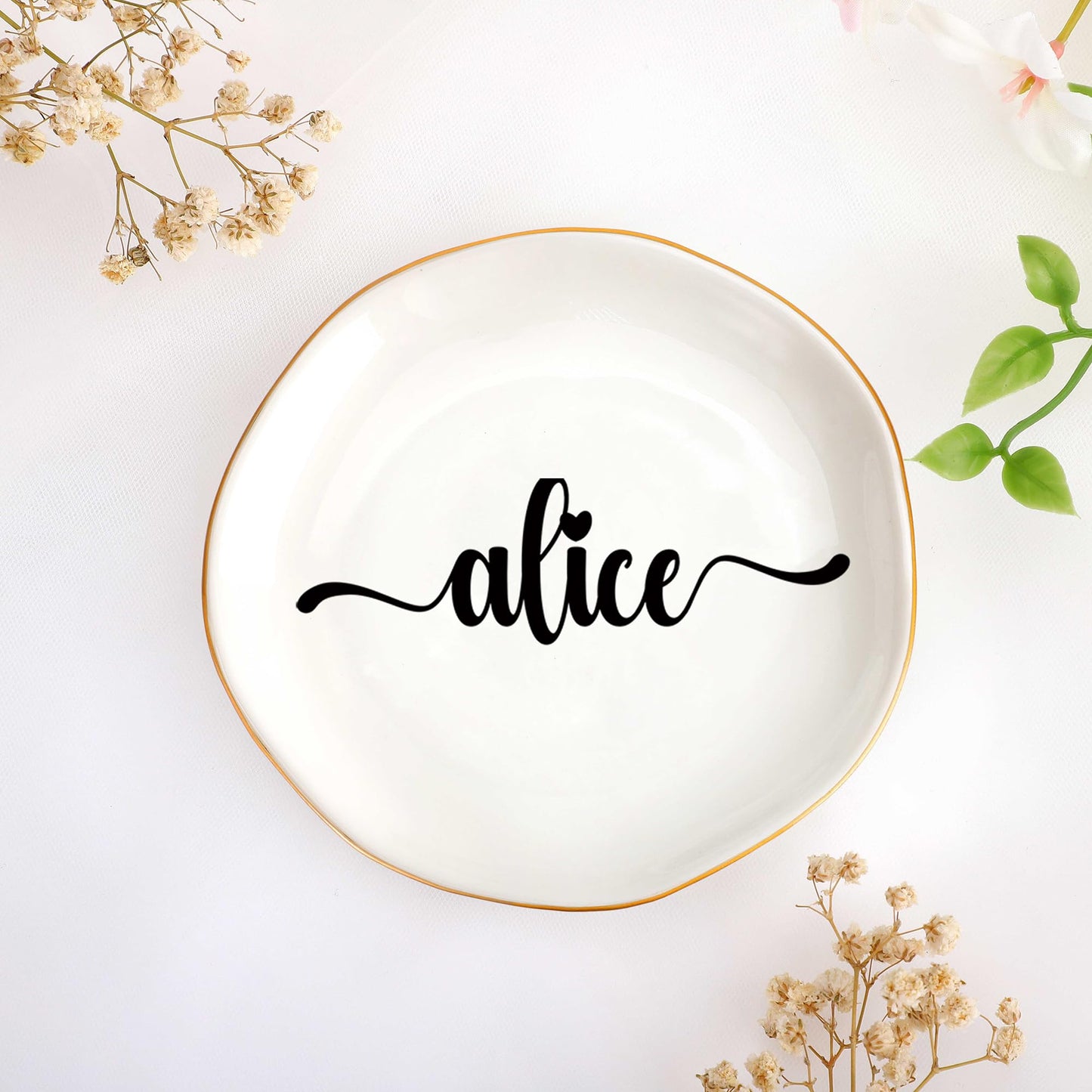 JoycuFF Initial A Ceramic Jewelry Tray, Bridesmaid Bride Gifts, Engagement Birthday Best Friend Mom Grandma Sister Gifts for Women, Trinket Dish for Rings Earrings Necklaces Bracelets Keys