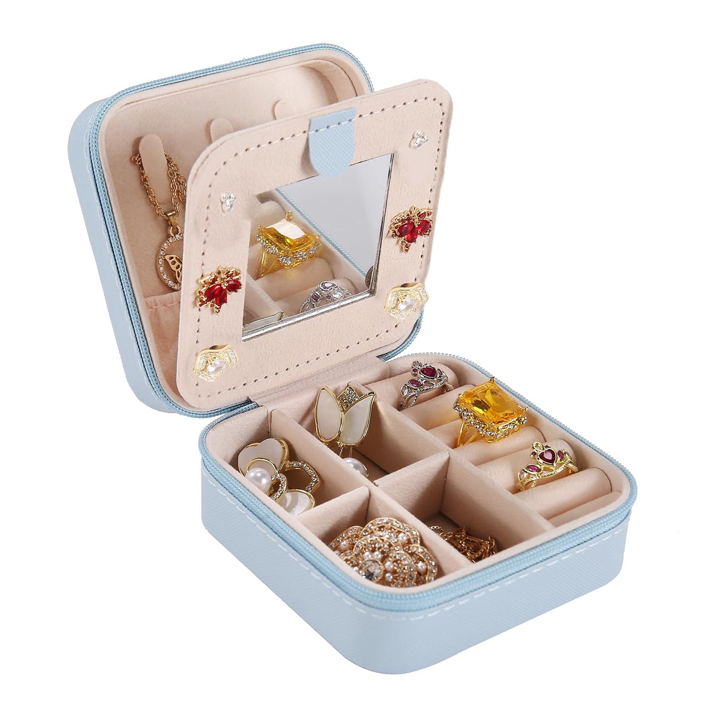 KElofoN Travel jewelry case Travel jewelry box Travel Jewelry Organizer Small box Gift for Girls Women with Mirror(Pink)