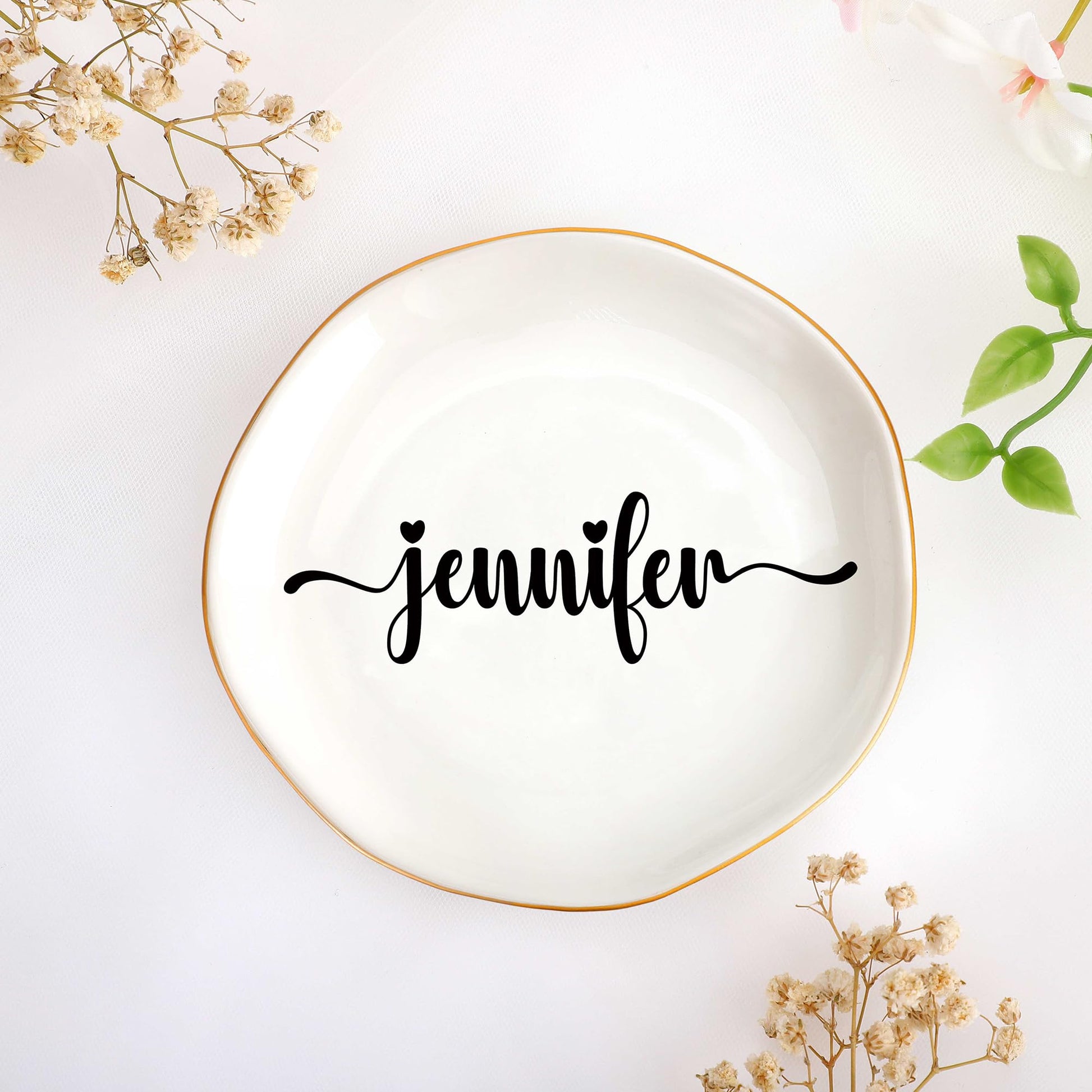 JoycuFF Initial A Ceramic Jewelry Tray, Bridesmaid Bride Gifts, Engagement Birthday Best Friend Mom Grandma Sister Gifts for Women, Trinket Dish for Rings Earrings Necklaces Bracelets Keys