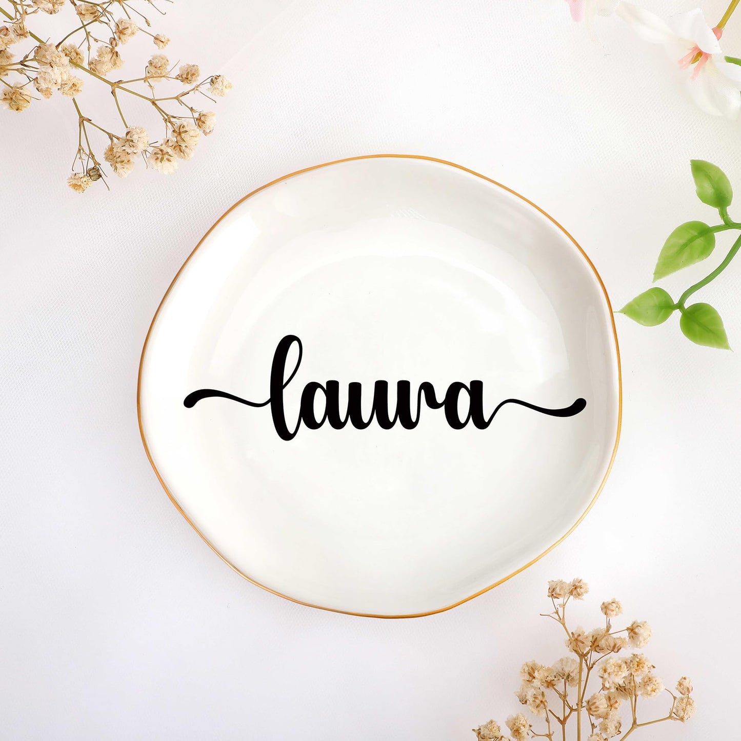 JoycuFF Initial A Ceramic Jewelry Tray, Bridesmaid Bride Gifts, Engagement Birthday Best Friend Mom Grandma Sister Gifts for Women, Trinket Dish for Rings Earrings Necklaces Bracelets Keys