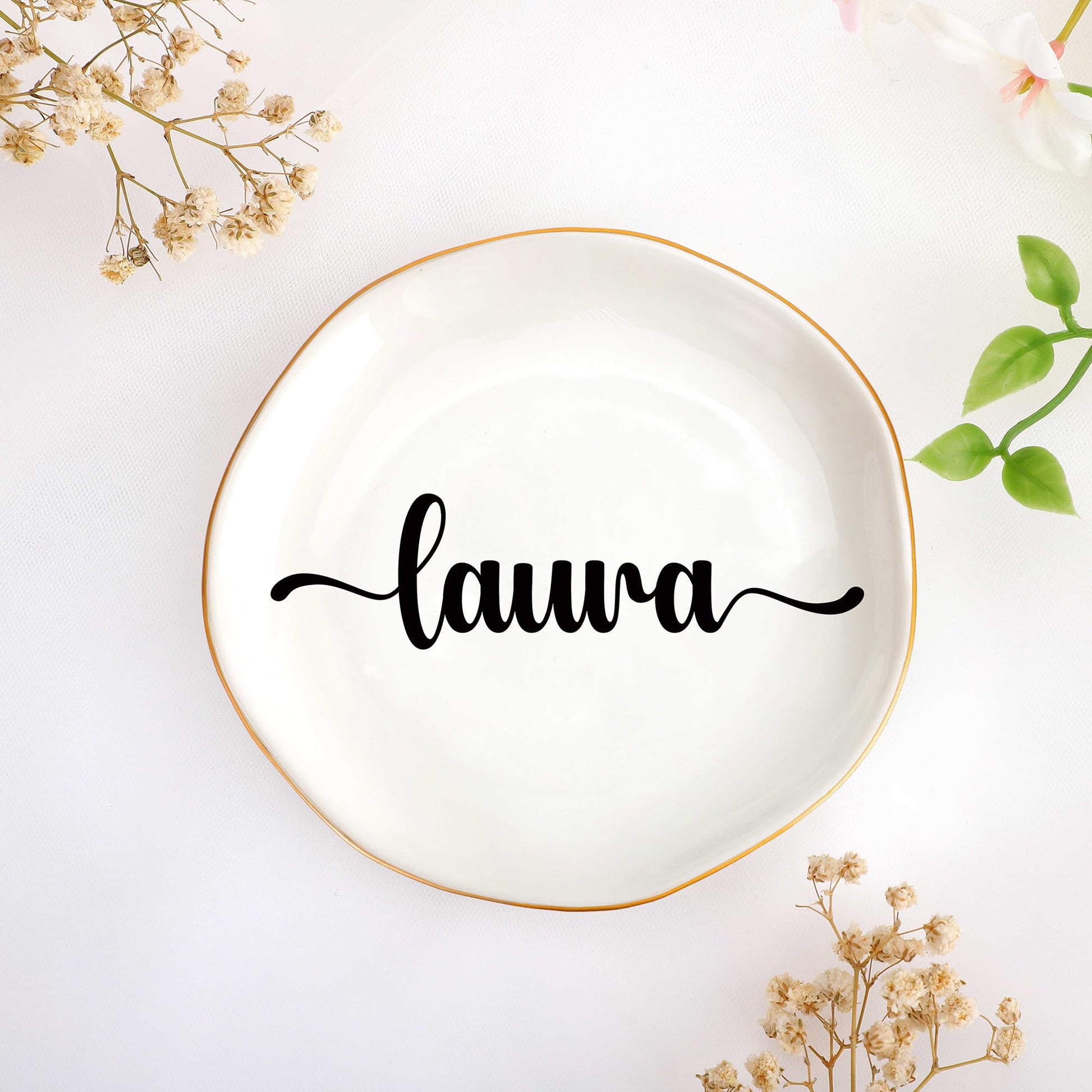 JoycuFF Initial A Ceramic Jewelry Tray, Bridesmaid Bride Gifts, Engagement Birthday Best Friend Mom Grandma Sister Gifts for Women, Trinket Dish for Rings Earrings Necklaces Bracelets Keys
