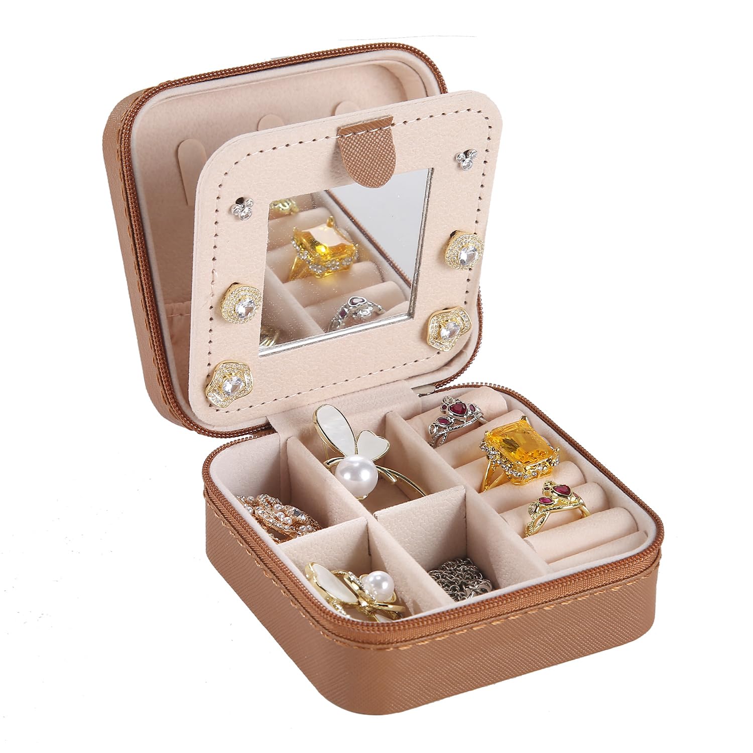 KElofoN Travel jewelry case Travel jewelry box Travel Jewelry Organizer Small box Gift for Girls Women with Mirror(Pink)