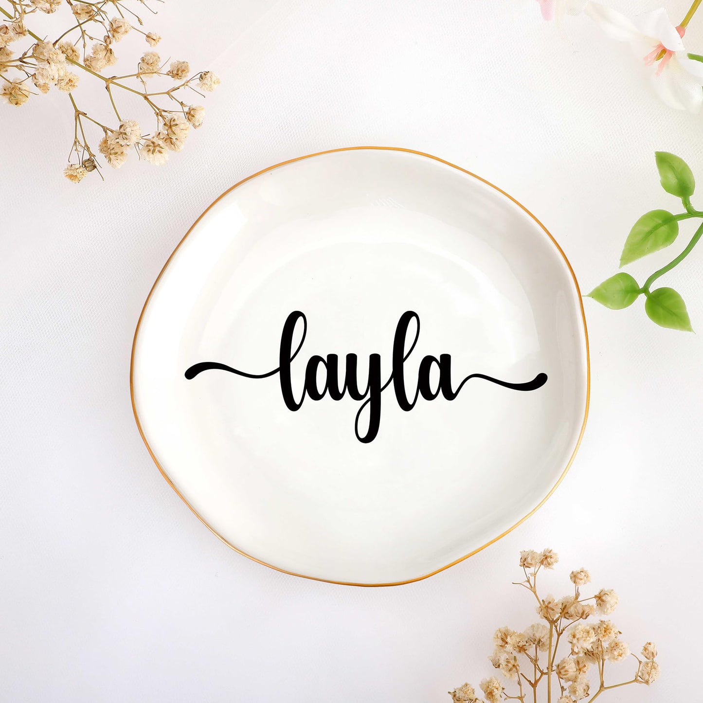 JoycuFF Initial A Ceramic Jewelry Tray, Bridesmaid Bride Gifts, Engagement Birthday Best Friend Mom Grandma Sister Gifts for Women, Trinket Dish for Rings Earrings Necklaces Bracelets Keys