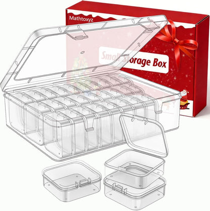 Mathtoxyz Bead Organizer Box, 30Pcs Small Beads Organizers and Storage Plastic Cases Mini Clear Dimond Storage Containers Boxes with Hinged Lid and Rectangle for Bracelet Making DIY Jewelry Craft Nail