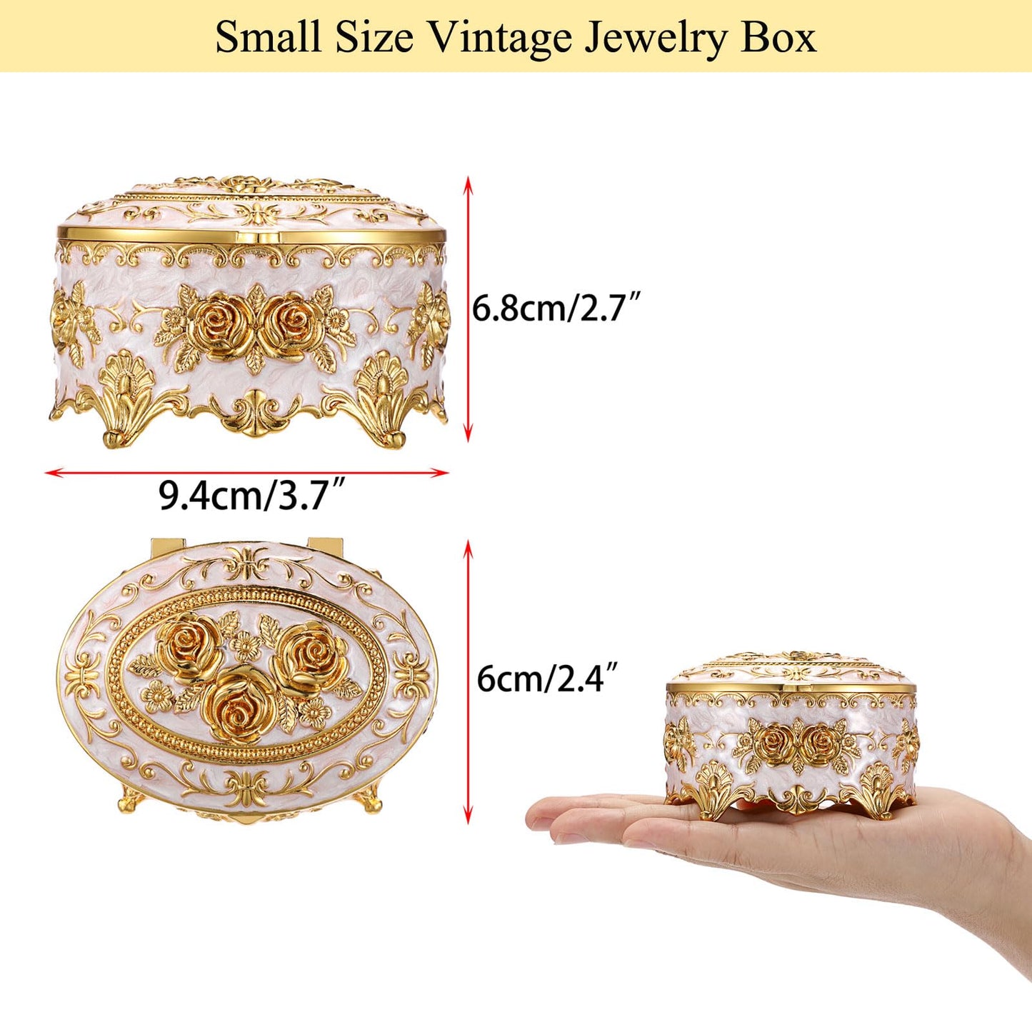 Hipiwe Vintage Metal Jewelry Box - Oval Trinket Organizer Ring Box Case with Rose Pattern Jewelry Storage Box for Ring Earrings Necklace, Gift for Women