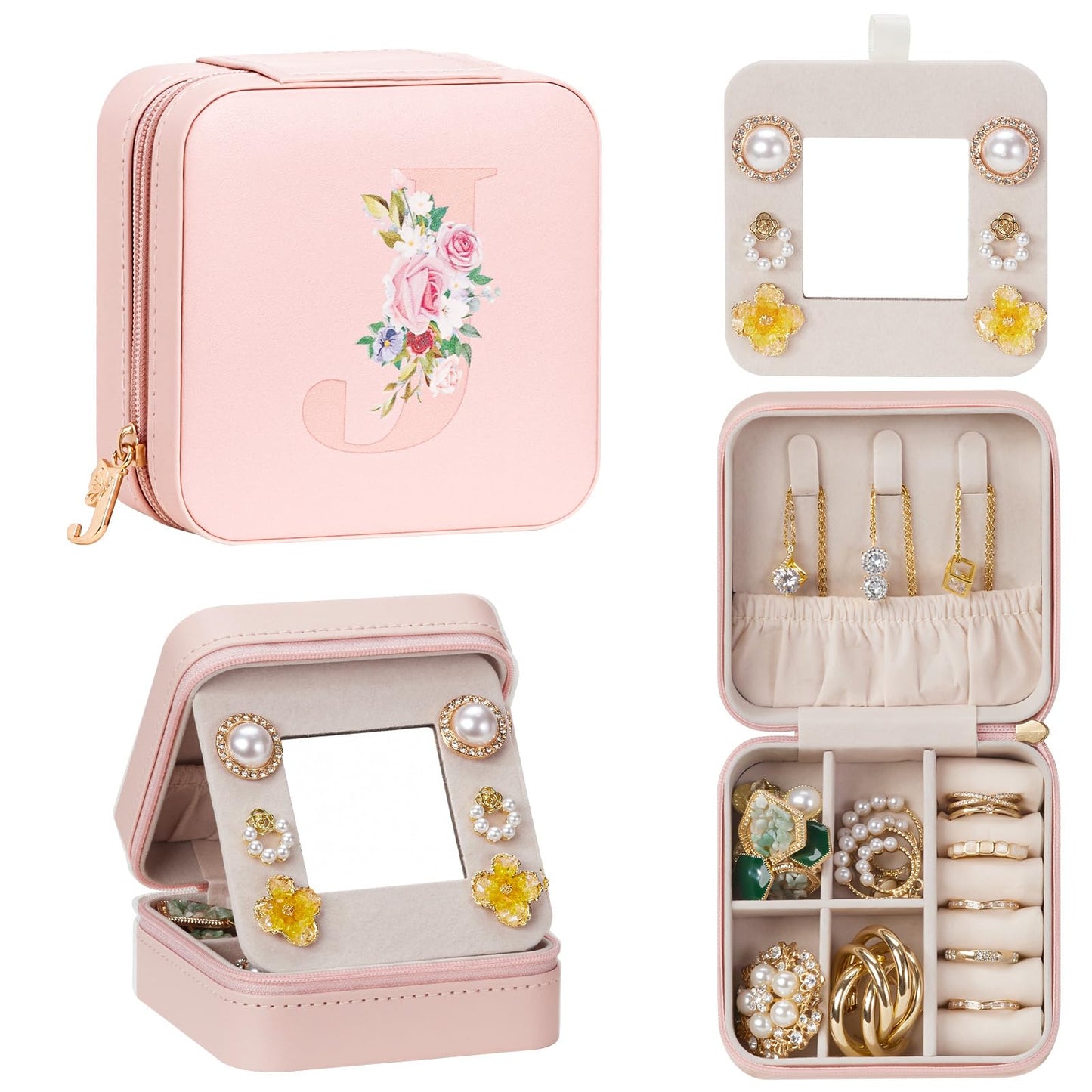 Enthralite Travel Jewelry Box for Girls: Traveling Ring Case Gift for Women - Mini Organizer for Necklaces Earrings White A