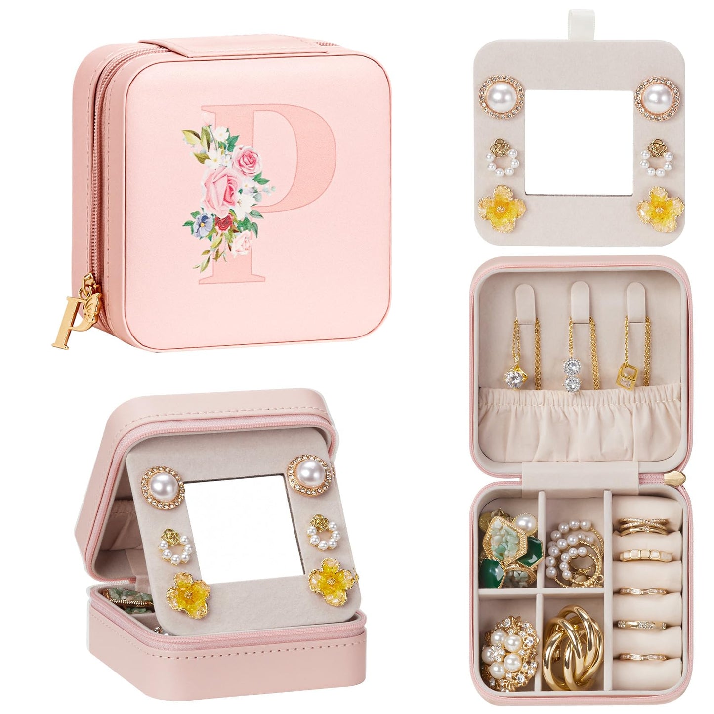 Enthralite Travel Jewelry Box for Girls: Traveling Ring Case Gift for Women - Mini Organizer for Necklaces Earrings White A