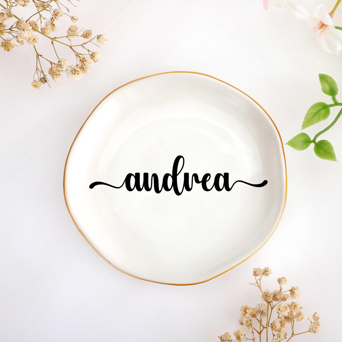 JoycuFF Initial A Ceramic Jewelry Tray, Bridesmaid Bride Gifts, Engagement Birthday Best Friend Mom Grandma Sister Gifts for Women, Trinket Dish for Rings Earrings Necklaces Bracelets Keys