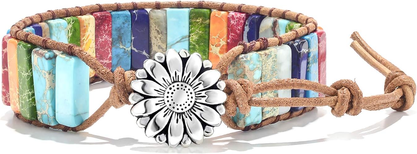 sedmart 7 Chakra Bracelets for Women with Real Stones Leather Wrap Healing Bead Bracelet Women Men Boho Friendship Jewelry