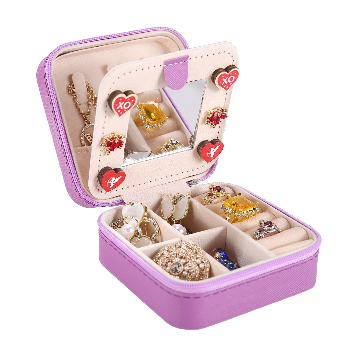 KElofoN Travel jewelry case Travel jewelry box Travel Jewelry Organizer Small box Gift for Girls Women with Mirror(Pink)