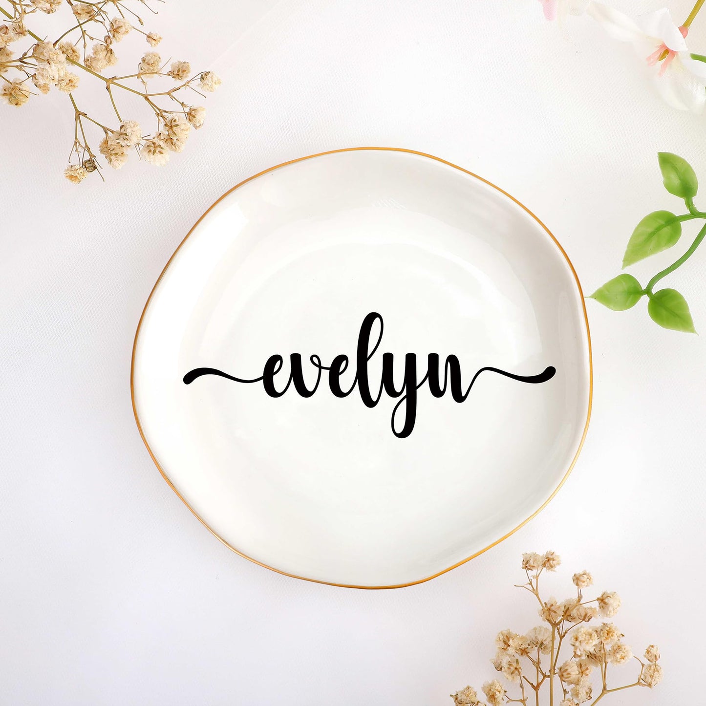 JoycuFF Initial A Ceramic Jewelry Tray, Bridesmaid Bride Gifts, Engagement Birthday Best Friend Mom Grandma Sister Gifts for Women, Trinket Dish for Rings Earrings Necklaces Bracelets Keys