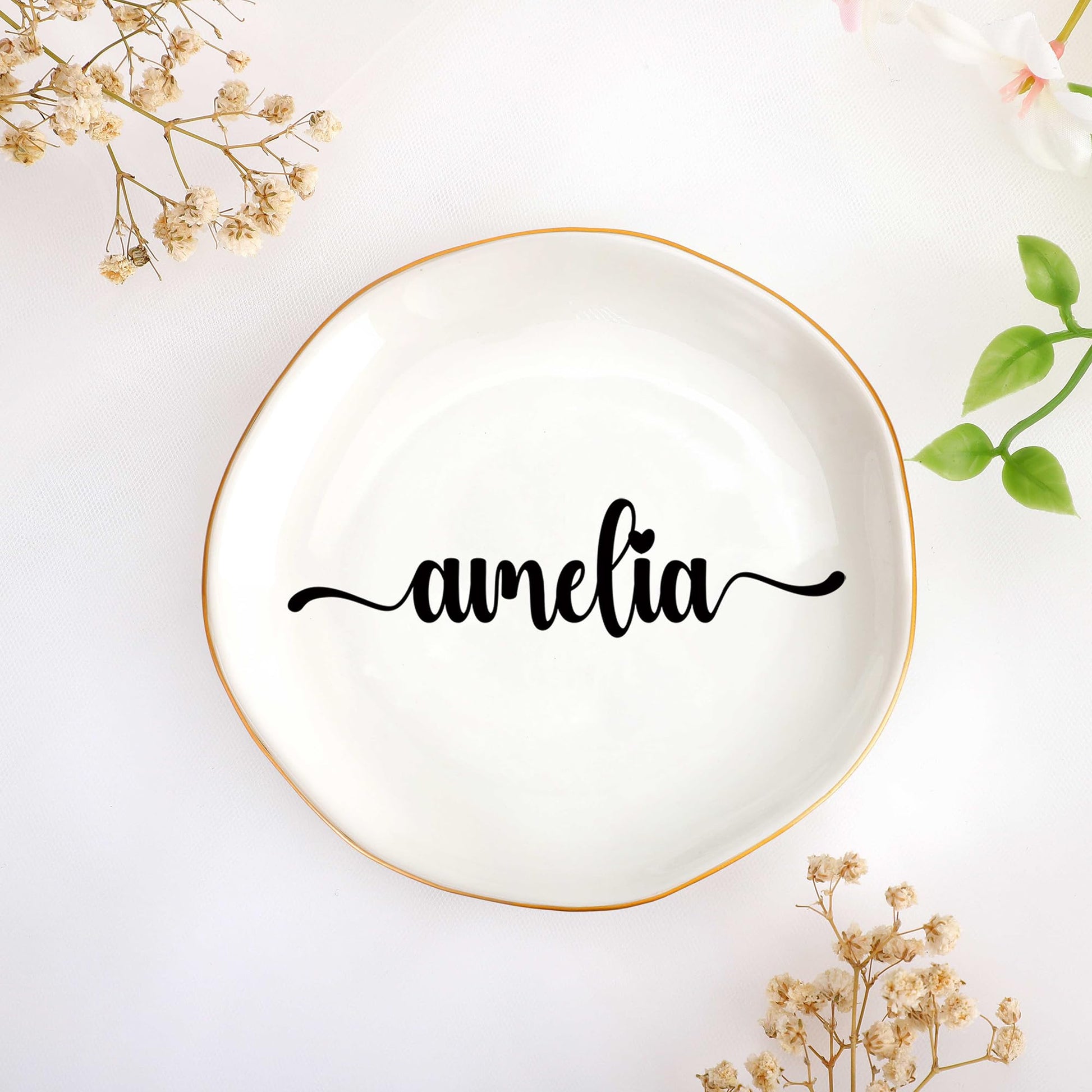 JoycuFF Initial A Ceramic Jewelry Tray, Bridesmaid Bride Gifts, Engagement Birthday Best Friend Mom Grandma Sister Gifts for Women, Trinket Dish for Rings Earrings Necklaces Bracelets Keys