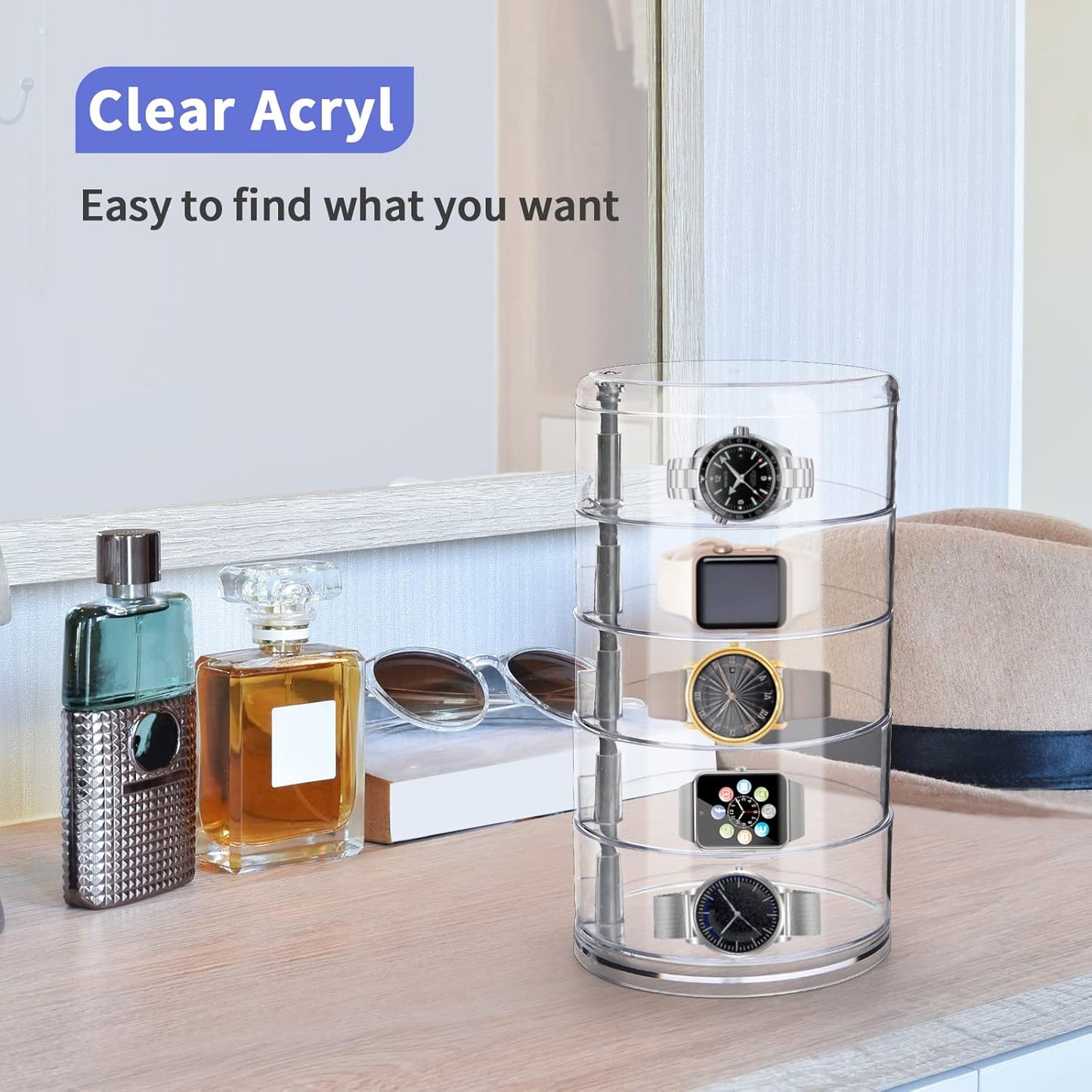 LETURE 5-Layers Rotatable Jewelry Storage Organizer Box for Earrings Hair Accessories & Beauty Supplies Earrings Necklaces Bracelets (5-Layers)