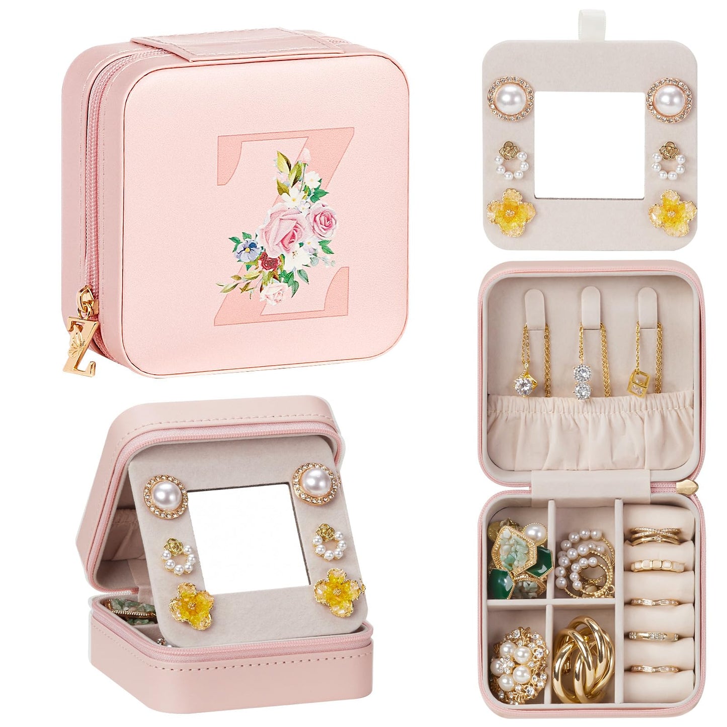 Enthralite Travel Jewelry Box for Girls: Traveling Ring Case Gift for Women - Mini Organizer for Necklaces Earrings White A
