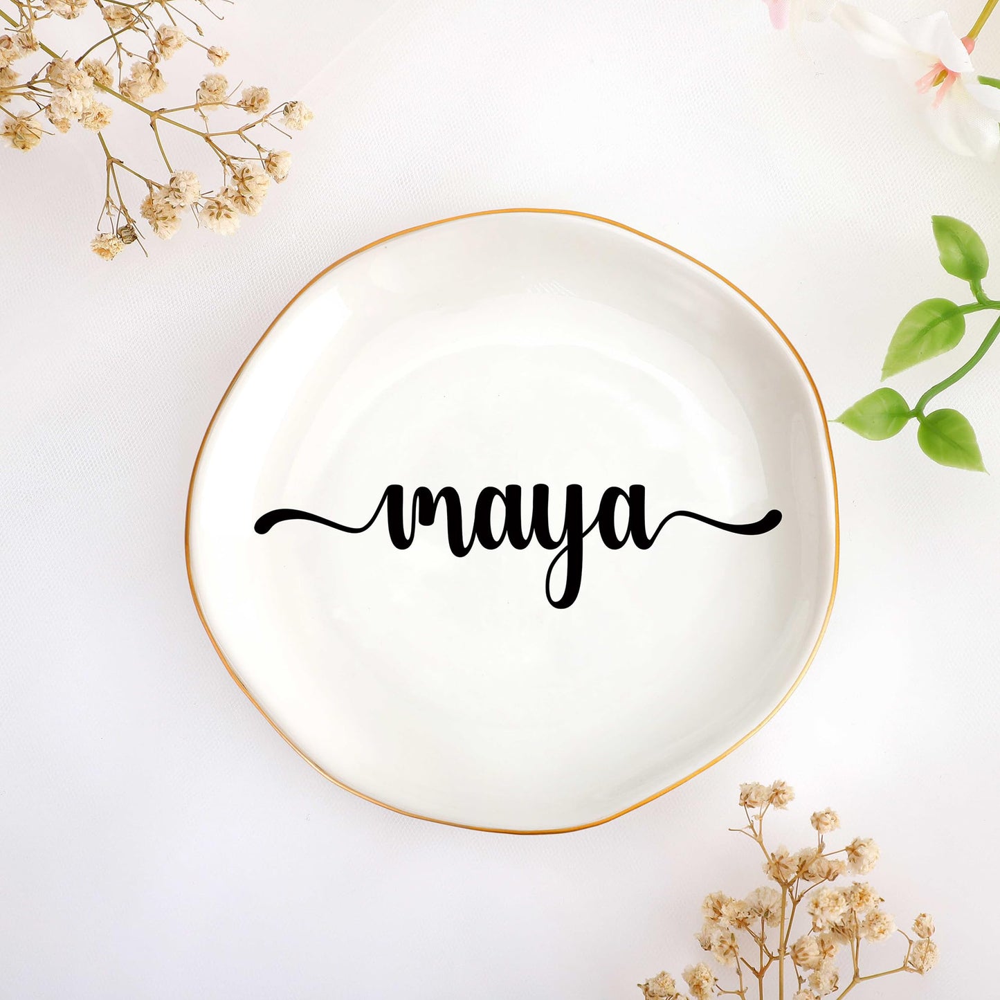JoycuFF Initial A Ceramic Jewelry Tray, Bridesmaid Bride Gifts, Engagement Birthday Best Friend Mom Grandma Sister Gifts for Women, Trinket Dish for Rings Earrings Necklaces Bracelets Keys