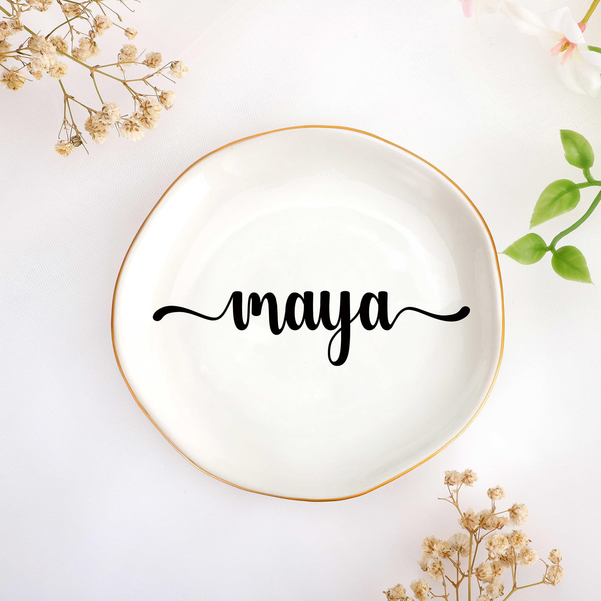 JoycuFF Initial A Ceramic Jewelry Tray, Bridesmaid Bride Gifts, Engagement Birthday Best Friend Mom Grandma Sister Gifts for Women, Trinket Dish for Rings Earrings Necklaces Bracelets Keys