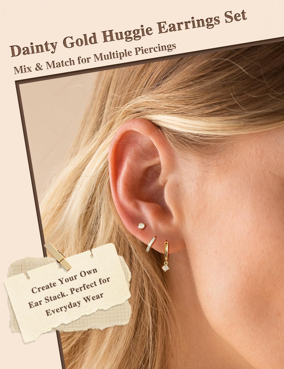 Freekiss 3 Pairs Gold Hoop Earrings Set: Dainty Stud Earrings Trendy Small 14K Gold Plated Hypoallergenic Dangle Cartilage Huggie Hoop Earrings for Women Gold Jewelry for Women Gifts
