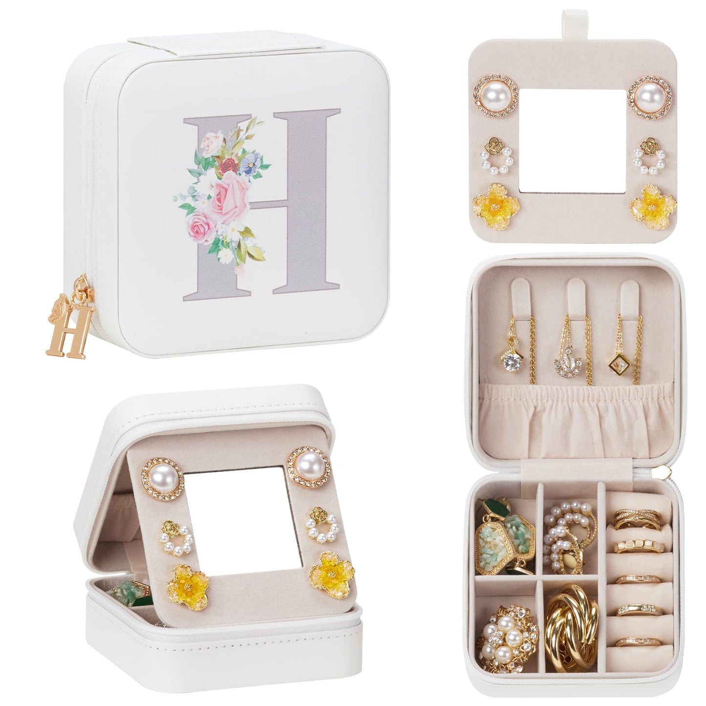 Enthralite Travel Jewelry Box for Girls: Traveling Ring Case Gift for Women - Mini Organizer for Necklaces Earrings White A