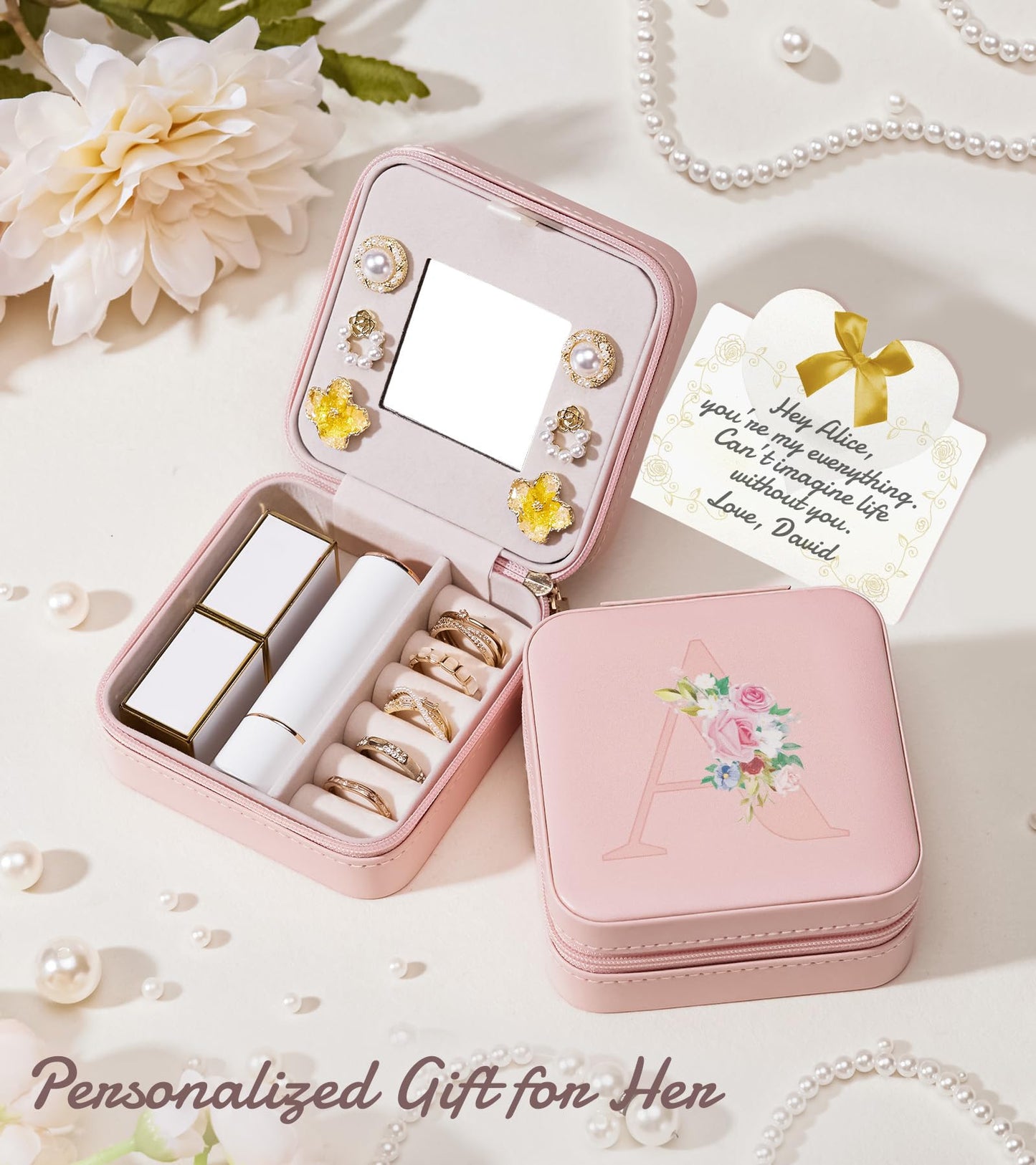 Enthralite Travel Jewelry Box for Girls: Traveling Ring Case Gift for Women - Mini Organizer for Necklaces Earrings White A